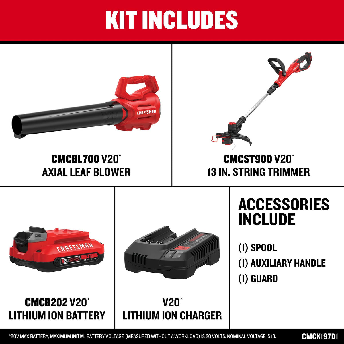 CRAFTSMAN V20* WEEDWACKER Kit combo de recortadora de bordes inalámbrica y soplador de hojas con batería de 2.0 Ah y cargador – Reacondicionado