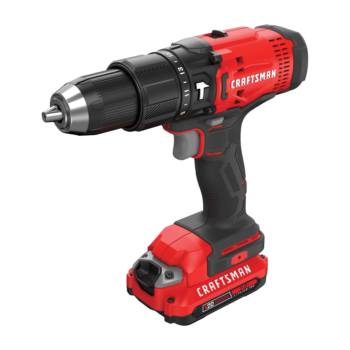 CRAFTSMAN V20* Taladro percutor inalámbrico de 1/2 pulgada con (1) batería de 2.0 Ah y cargador – Reacondicionado