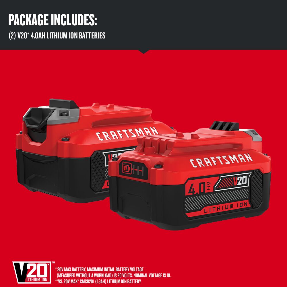 CRAFTSMAN V20* 4.0Ah Lithium Ion Battery (2-Pack) – Reconditioned