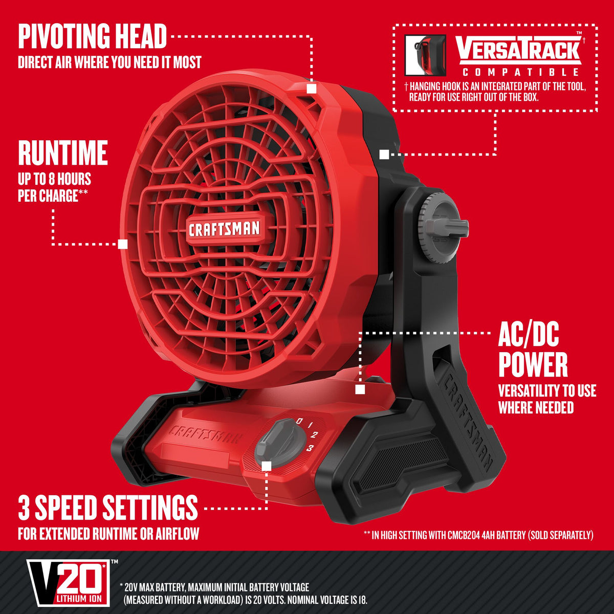 CRAFTSMAN V20 Cordless 3-Speed Jobsite Fan (Tool Only) – Reconditioned