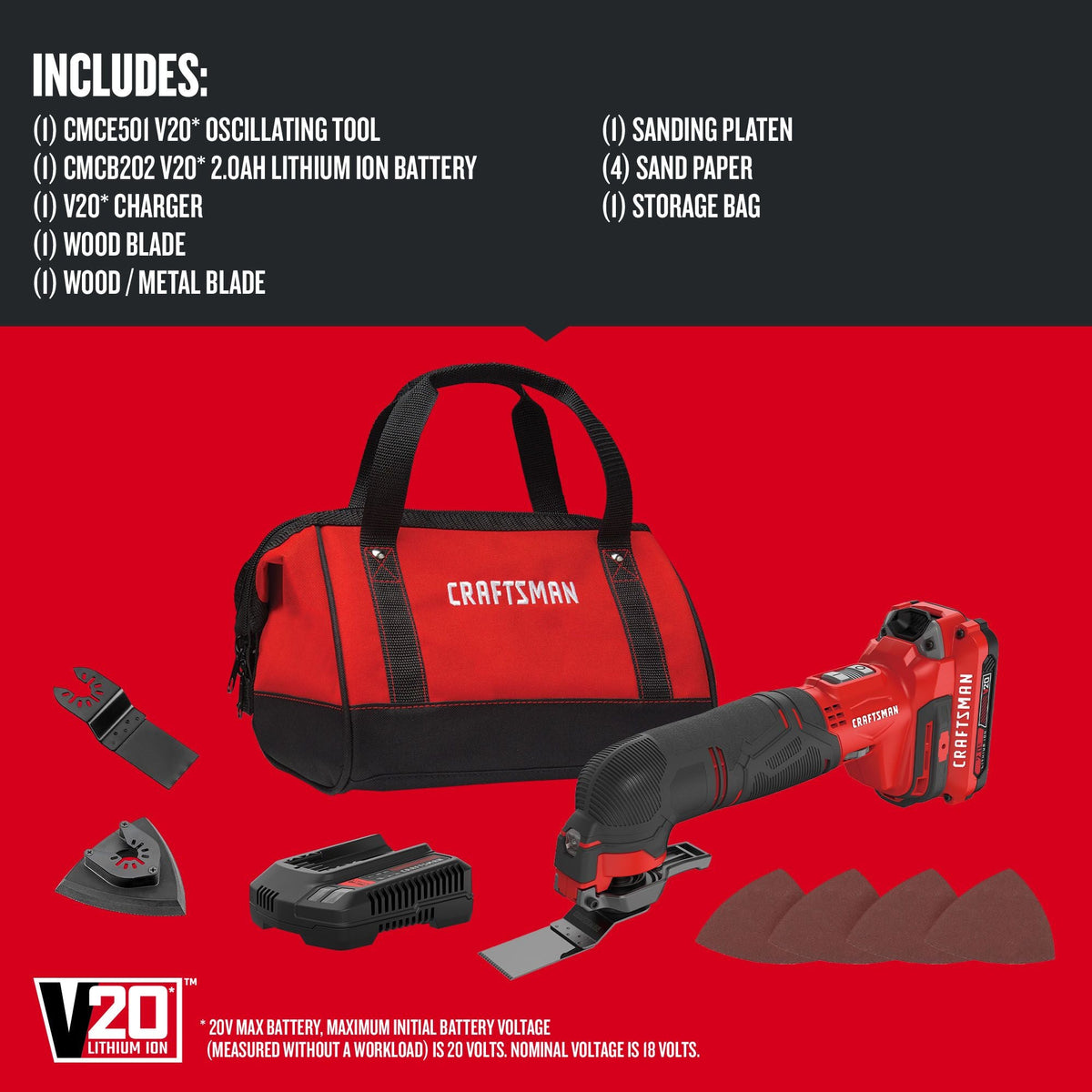 Herramienta oscilante inalámbrica CRAFTSMAN V20* con (1) batería de 2.0 ah y cargador – Reacondicionada