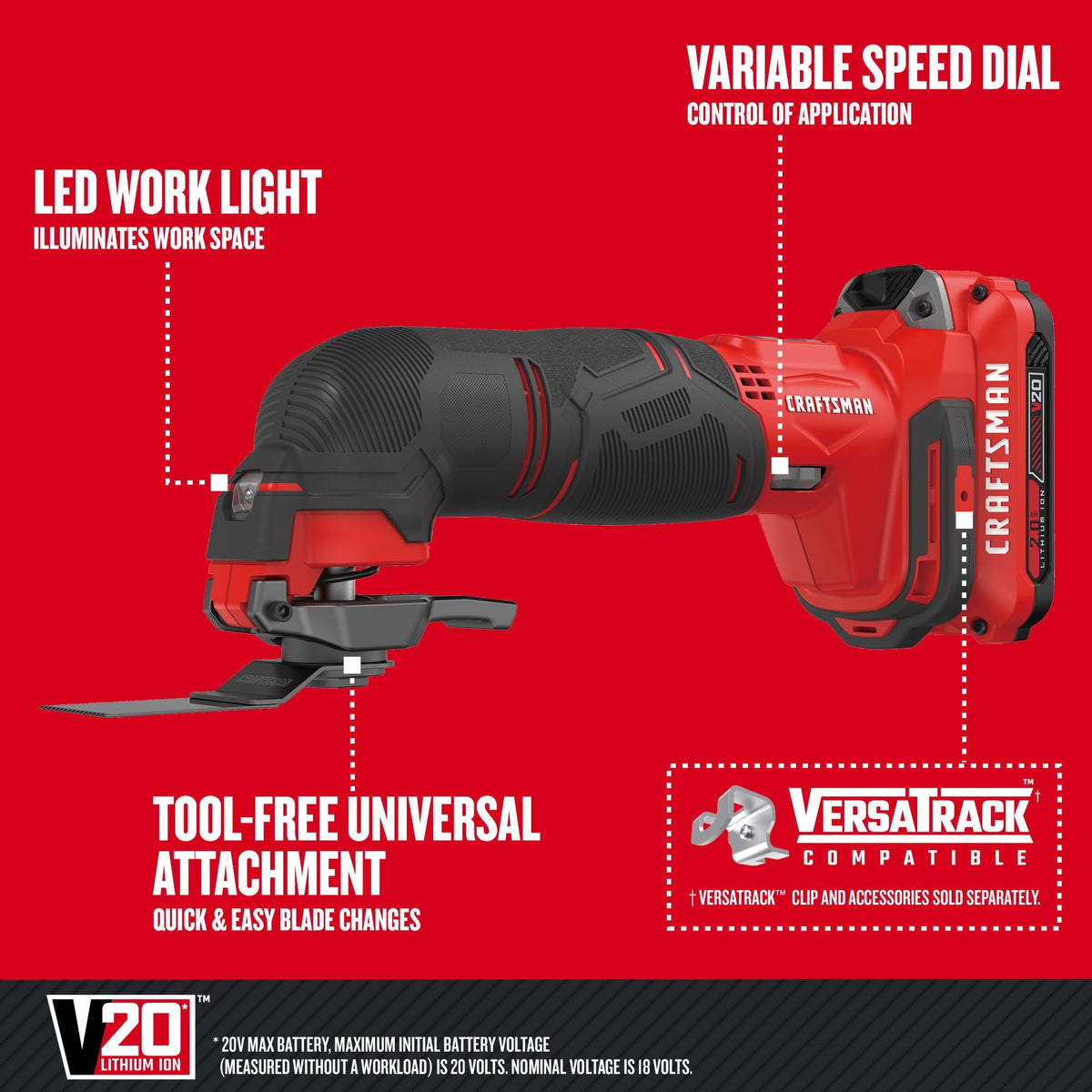 Herramienta oscilante inalámbrica CRAFTSMAN V20* con (1) batería de 2.0 ah y cargador – Reacondicionada