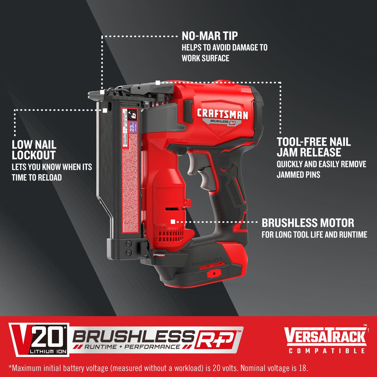 CRAFTSMAN V20* BRUSHLESS RP Engrapadora inalámbrica de clavos tipo pin calibre 23 (Solo herramienta) – Reacondicionada