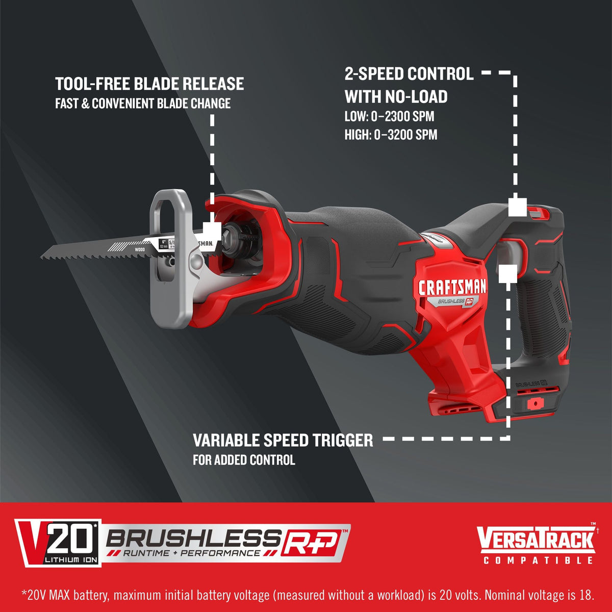 CRAFTSMAN V20* BRUSHLESS RP Cordless Reciprocating Saw (Tool Only) – Reconditioned