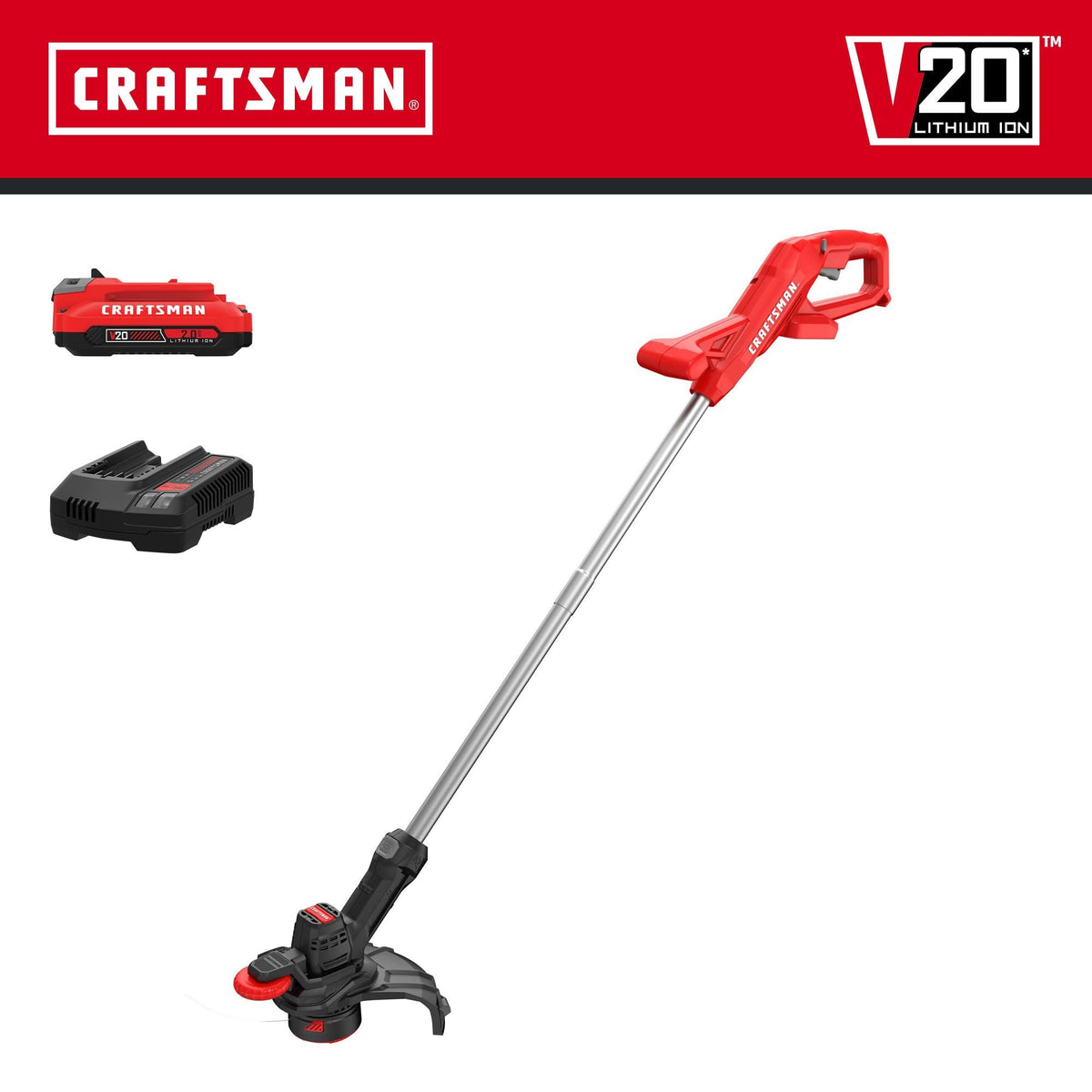 CRAFTSMAN V20* Cordless 10-Inch WEEDWACKER String Trimmer and Edger Kit with (1) 2.0Ah Battery and Charger – Reconditioned