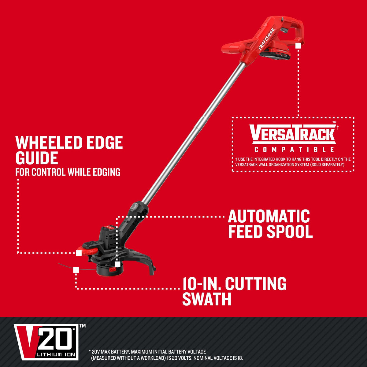 CRAFTSMAN V20* Cordless 10-Inch WEEDWACKER String Trimmer and Edger Kit with (1) 2.0Ah Battery and Charger – Reconditioned