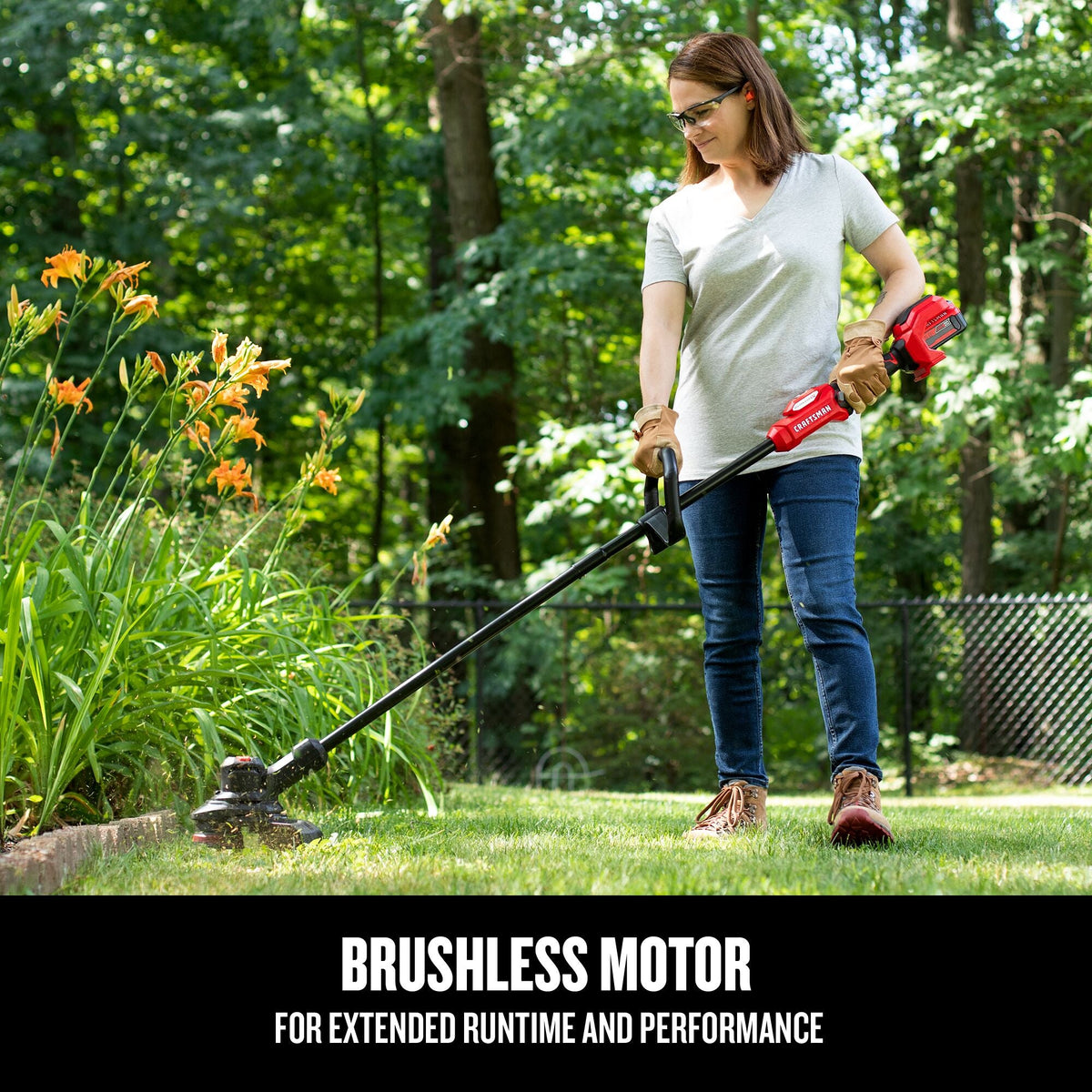 Recortadora de césped inalámbrica ajustable CRAFTSMAN V20* BRUSHLESS RP con (1) batería de 5.0 Ah y cargador – Reacondicionada