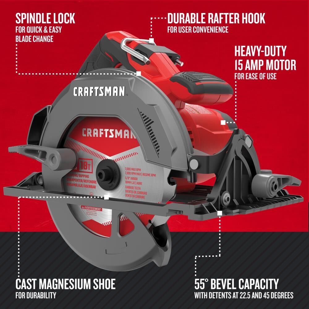 Sierra circular eléctrica con cable CRAFTSMAN de 7-1/4 pulgadas (15 amperios) – Reacondicionada