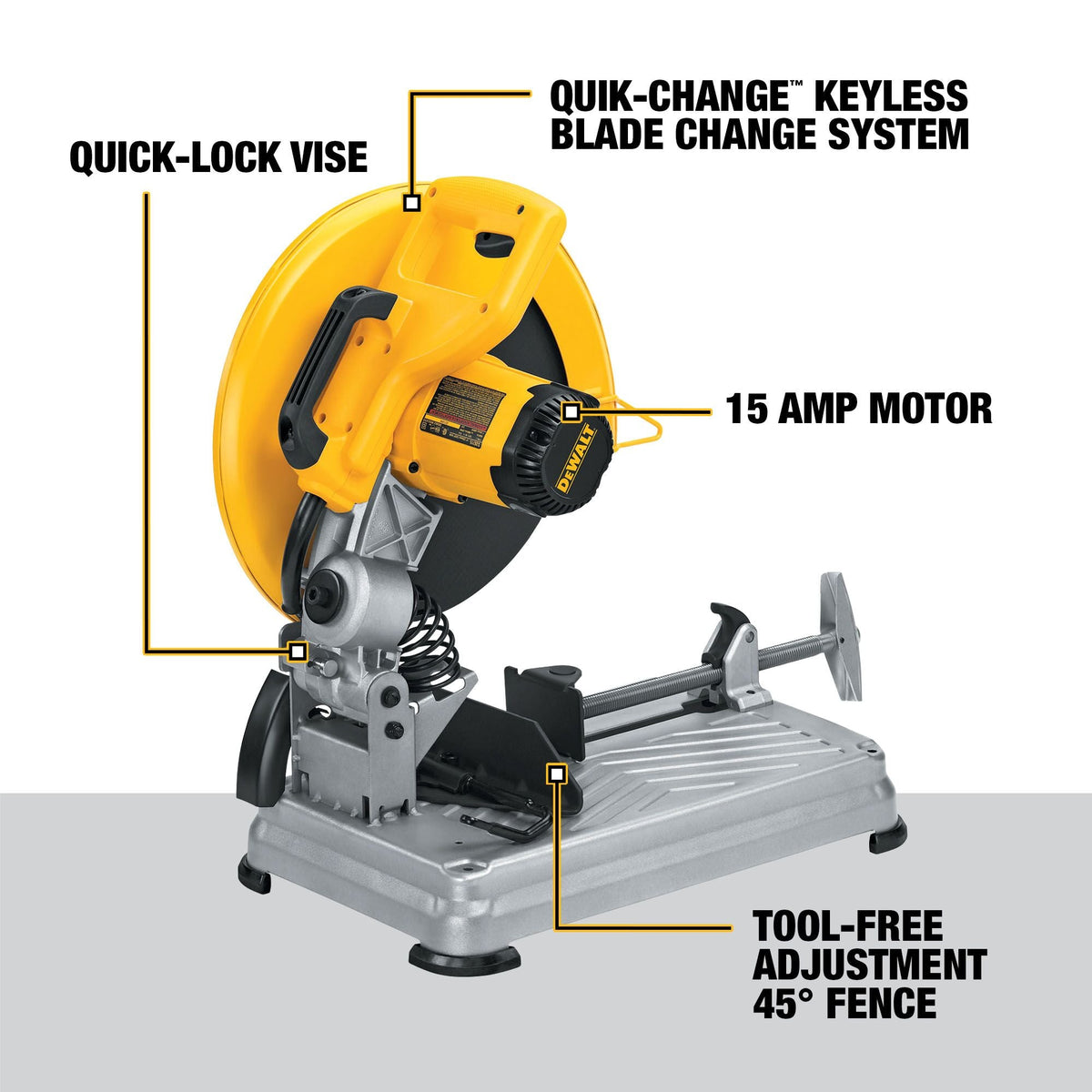 Sierra ingletadora DEWALT de 14 pulg. con sistema de cambio de disco sin llave QUIK-CHANGE – Reacondicionada