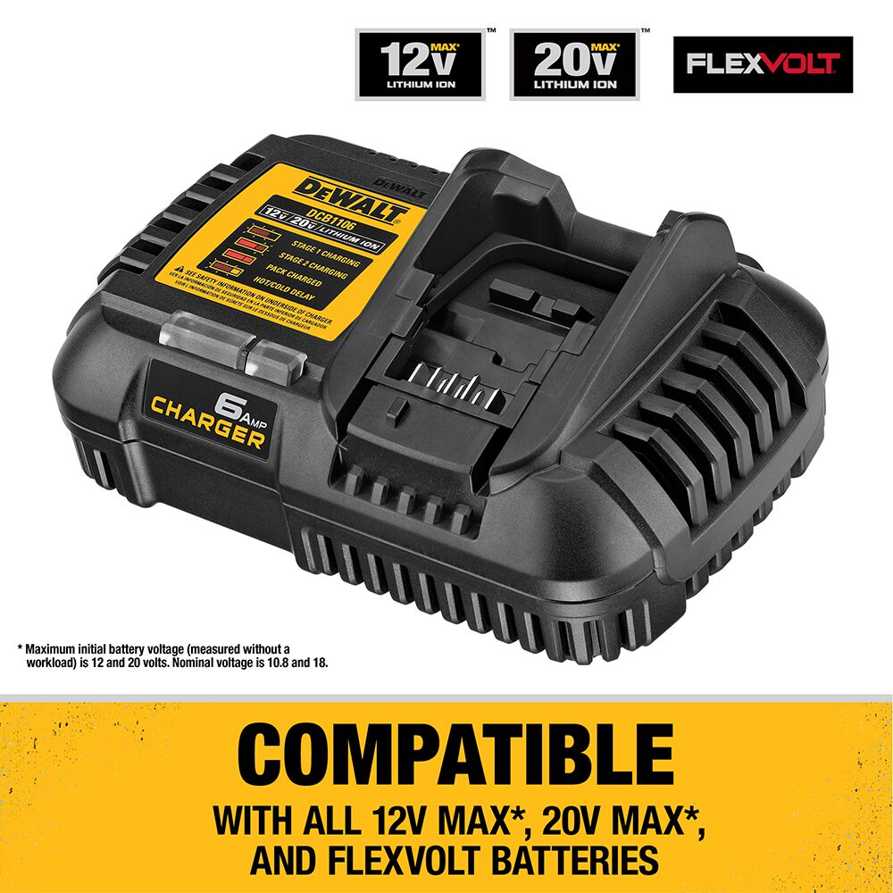Cargador rápido DEWALT 12V MAX*/20V MAX*/FLEXVOLT de 6 A – Reacondicionado