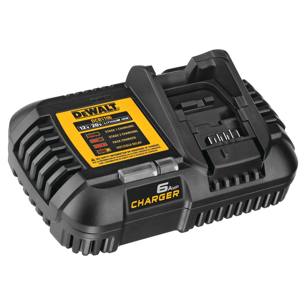 Cargador rápido DEWALT 12V MAX*/20V MAX*/FLEXVOLT de 6 A – Reacondicionado
