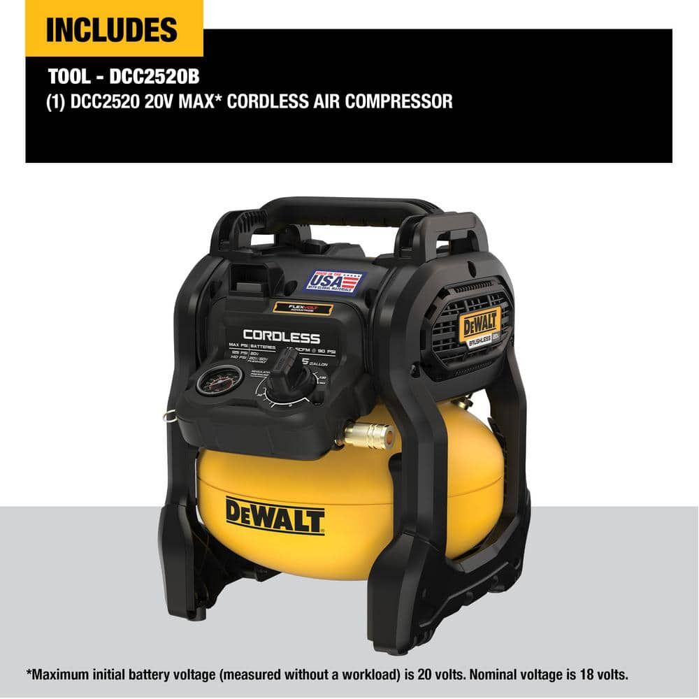 DEWALT 20V MAX* 2-1/2 Gal. Brushless Cordless Air Compressor (Tool Only) – Reconditioned