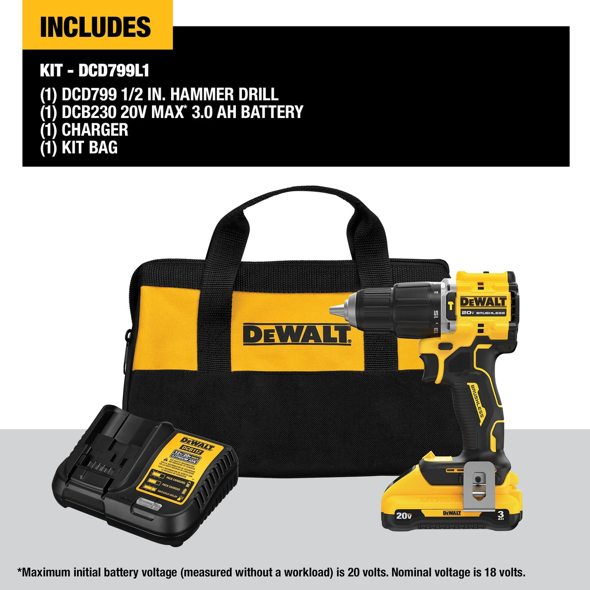 Kit de taladro percutor inalámbrico sin escobillas de 1/2 pulg. DEWALT ATOMIC 20V MAX* – Reacondicionado