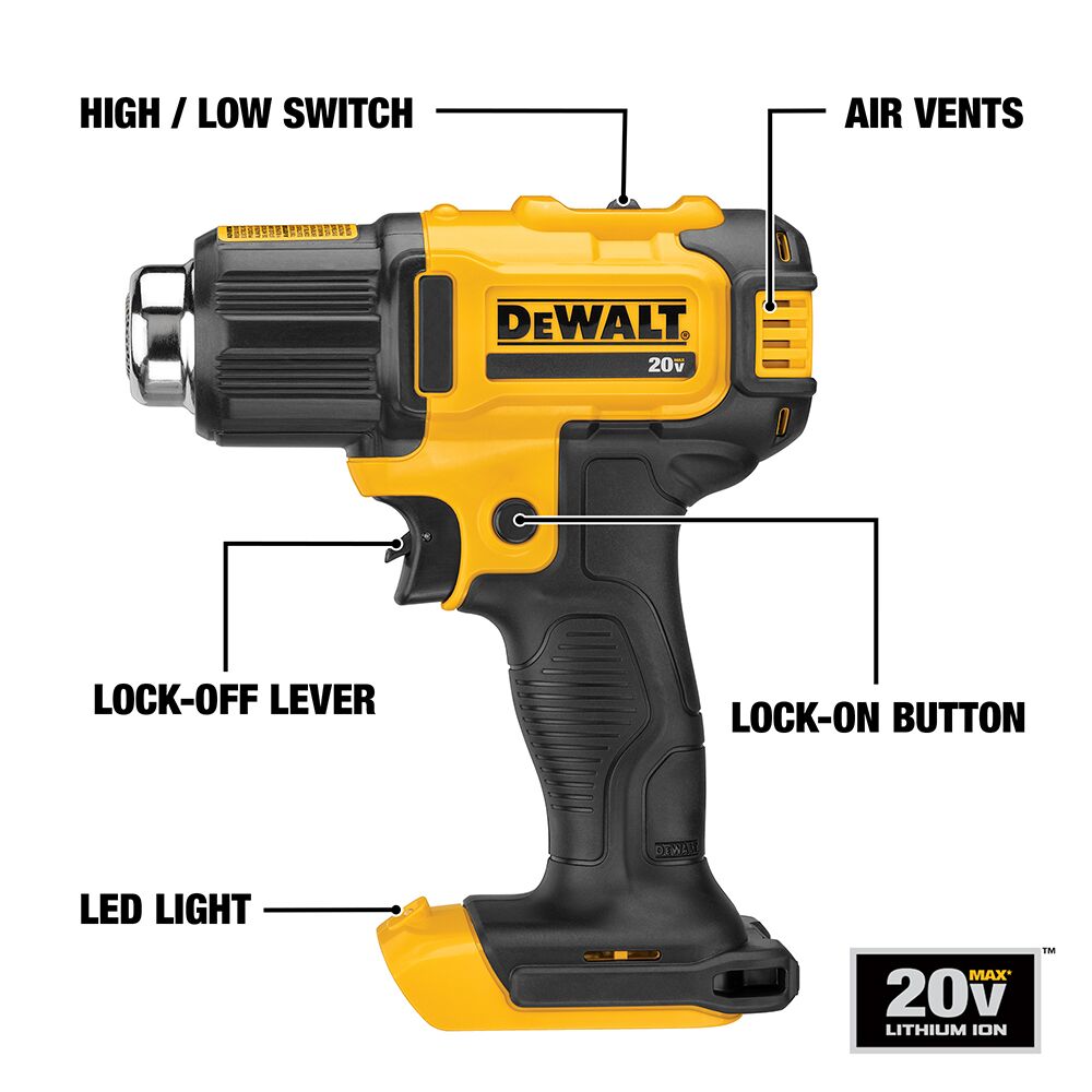 DEWALT 20V MAX* Pistola de calor inalámbrica (Solo herramienta) – Reacondicionada