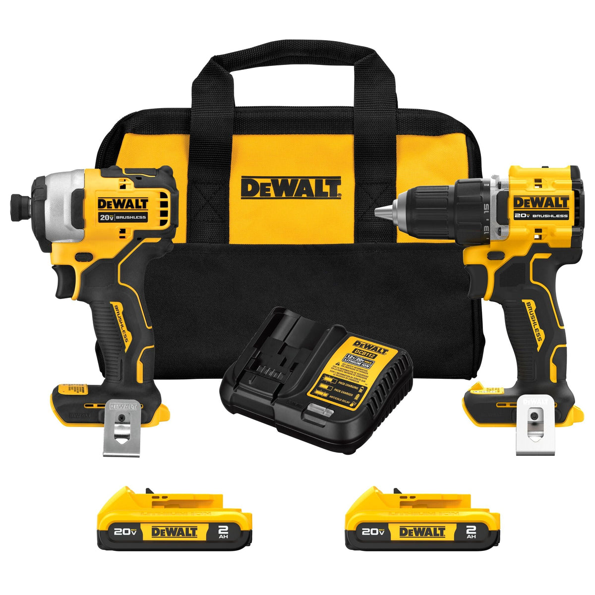 Kit combo de taladro/atornillador compacto y atornillador de impacto DEWALT 20V MAX* ATOMIC Brushless – Reacondicionado