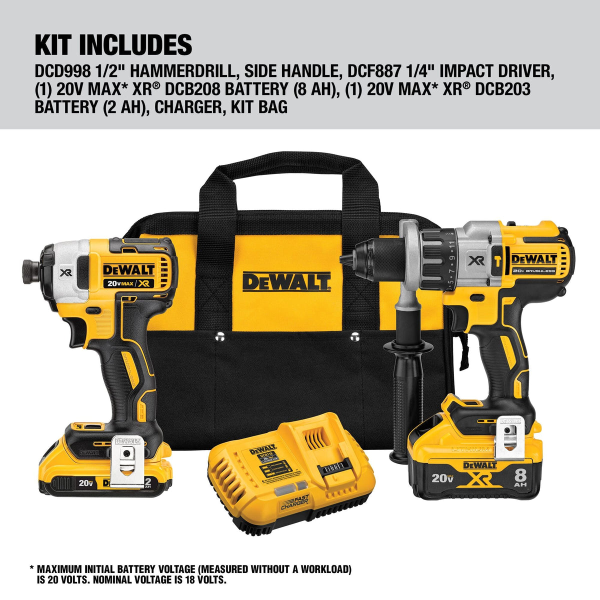 DEWALT 20V MAX* XR Hammer Drill With POWER DETECT Tool Technology and Impact Driver Combo Kit – Reconditioned