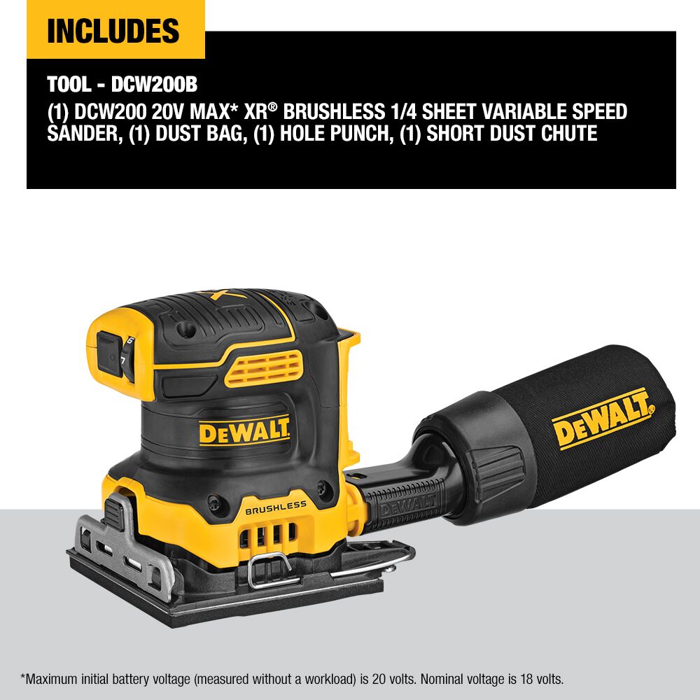 Lijadora DEWALT 20V MAX* XR sin escobillas, inalámbrica, de velocidad variable para láminas de 1/4 (solo herramienta) – Reacondicionada