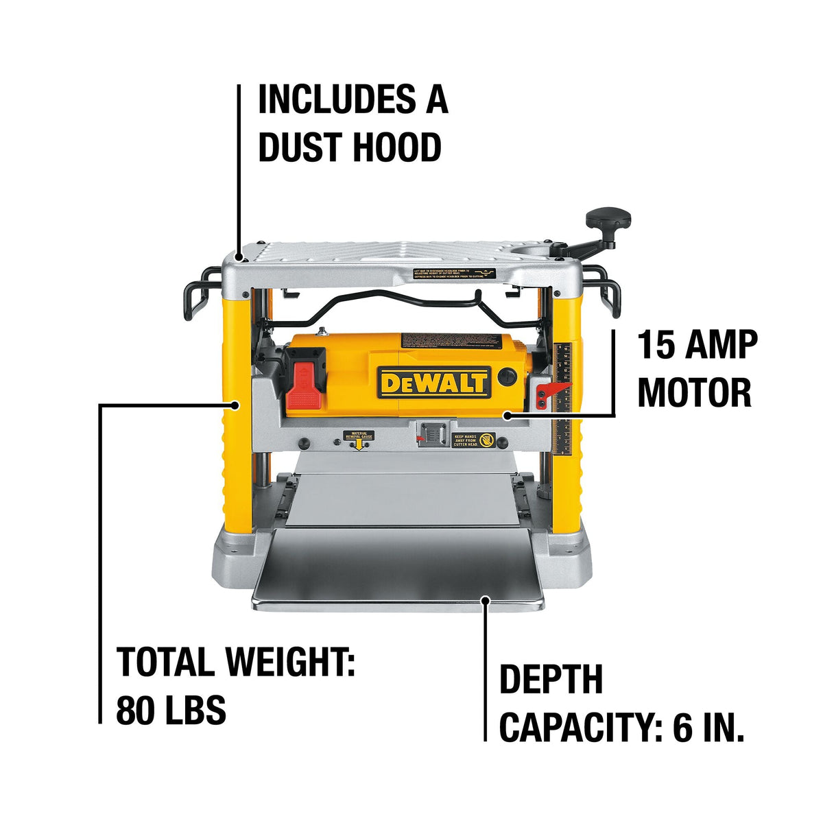 Cepillo eléctrico de desbaste con cable DEWALT de 12-1/2 pulgadas (318 mm) con cabezal de corte de tres cuchillas (15 A) – Reacondicionado
