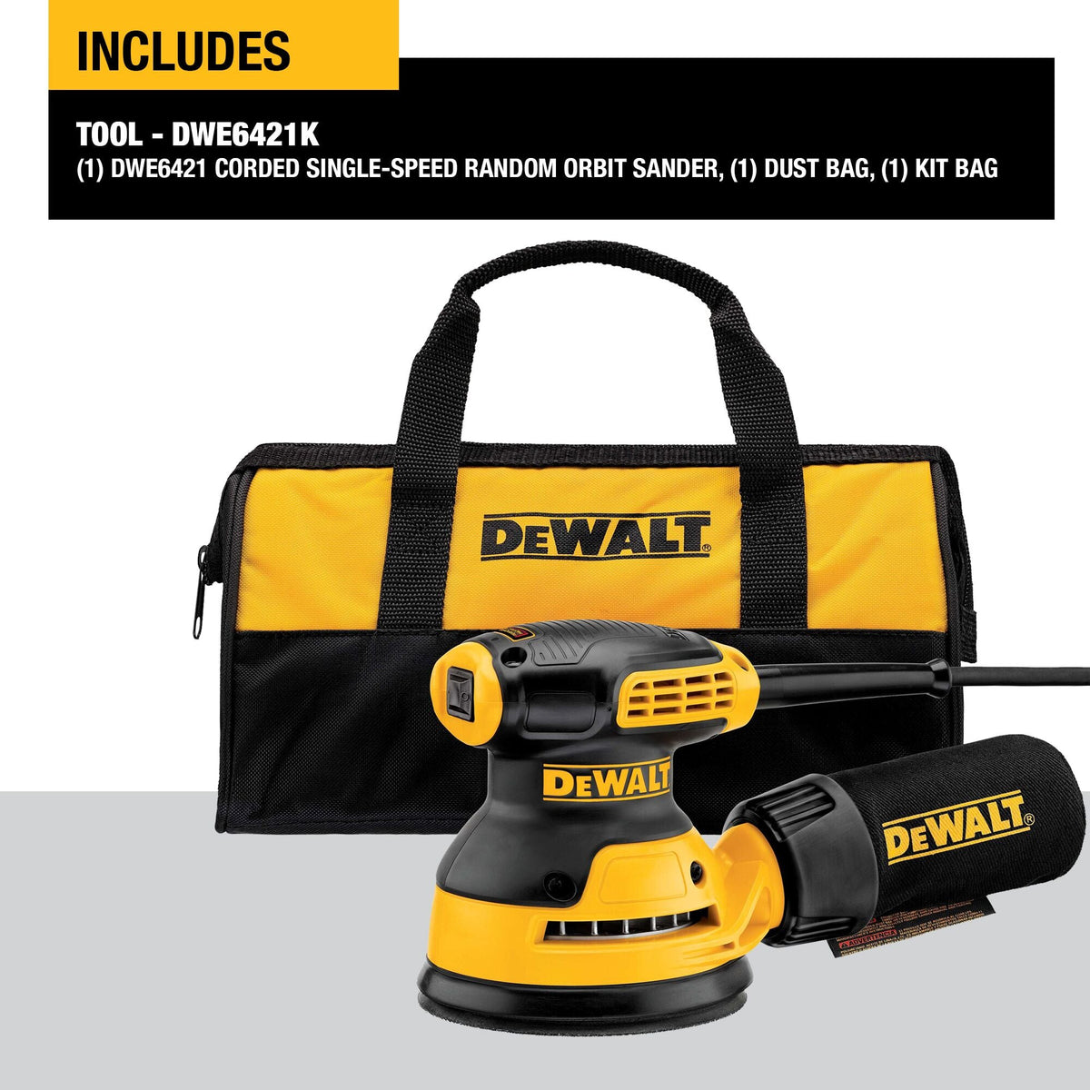 Kit de lijadora orbital aleatoria de una velocidad DEWALT de 5 pulg. - Placa H&L – Reacondicionado