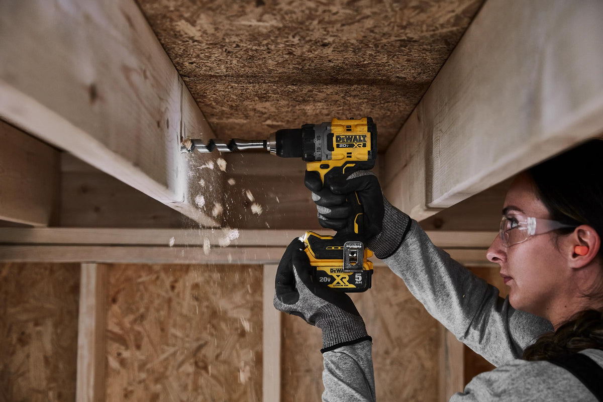 DEWALT cordless drill in action on a job site