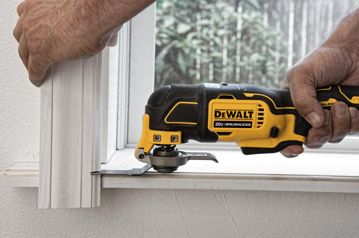 DEWALT oscillating multi-tool making a flush cut