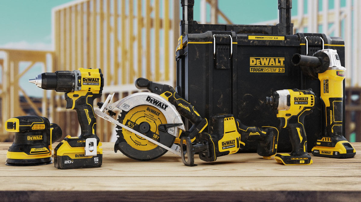 DEWALT 20V MAX cordless tool kit with drill, circular saw and impact driver