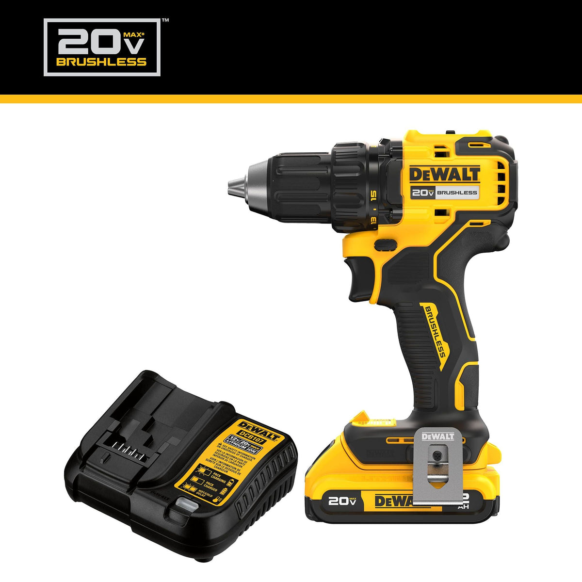 Kit de taladro/atornillador inalámbrico DEWALT 20V MAX* sin escobillas de 1/2 pulg. – Reacondicionado