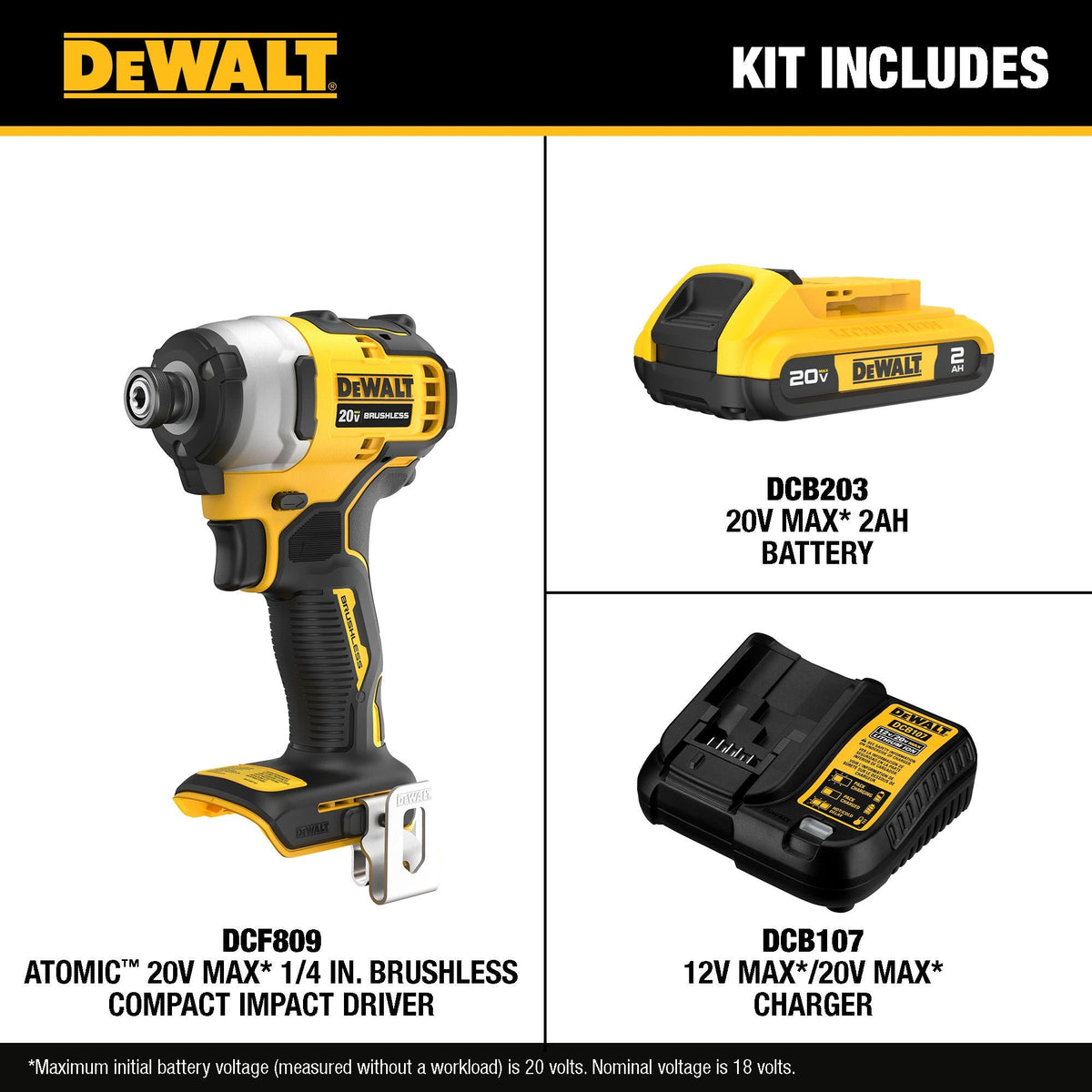 DEWALT ATOMIC 20V MAX* Brushless Cordless 1/4 in. Compact Impact Driver Kit – Reconditioned