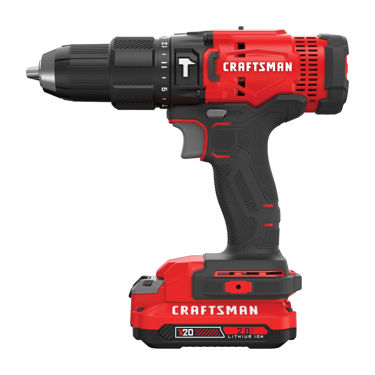 CRAFTSMAN V20* Taladro percutor inalámbrico de 1/2 pulgada con (1) batería de 2.0 Ah y cargador – Reacondicionado