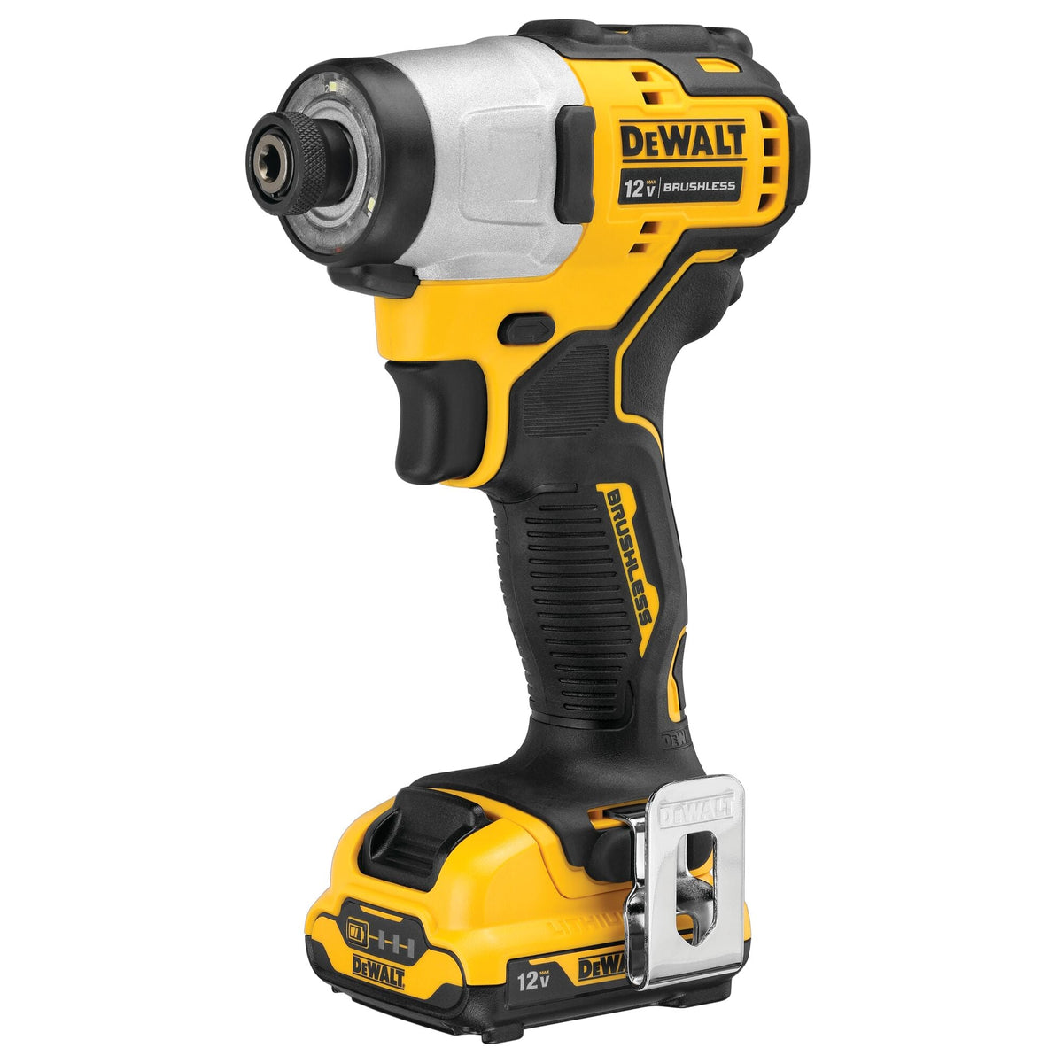 Atornillador de impacto inalámbrico sin escobillas DEWALT XTREME 12V MAX* de 1/4 pulgada (6.4mm) con (2) baterías de 2.0 Ah y cargador – Reacondicionado