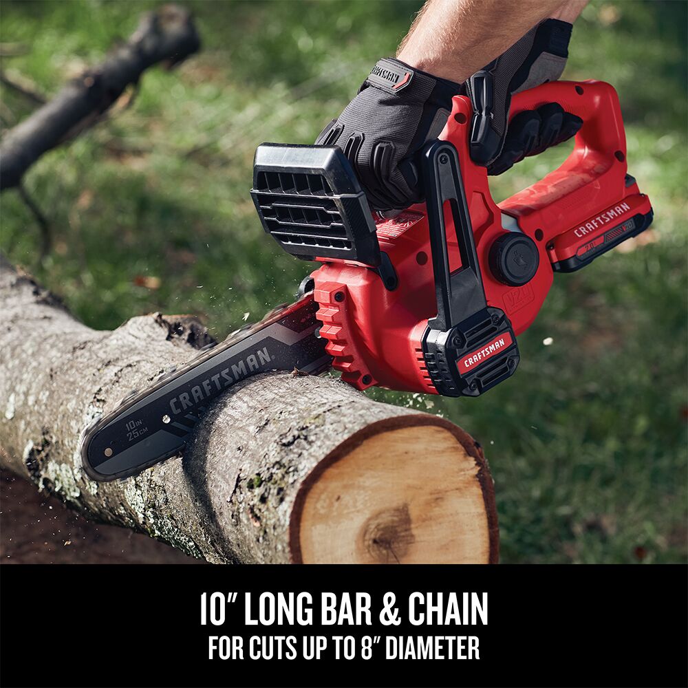 CRAFTSMAN V20* Kit de motosierra inalámbrica de 10 pulgadas con (1) batería de 2.0 Ah y cargador – Reacondicionado