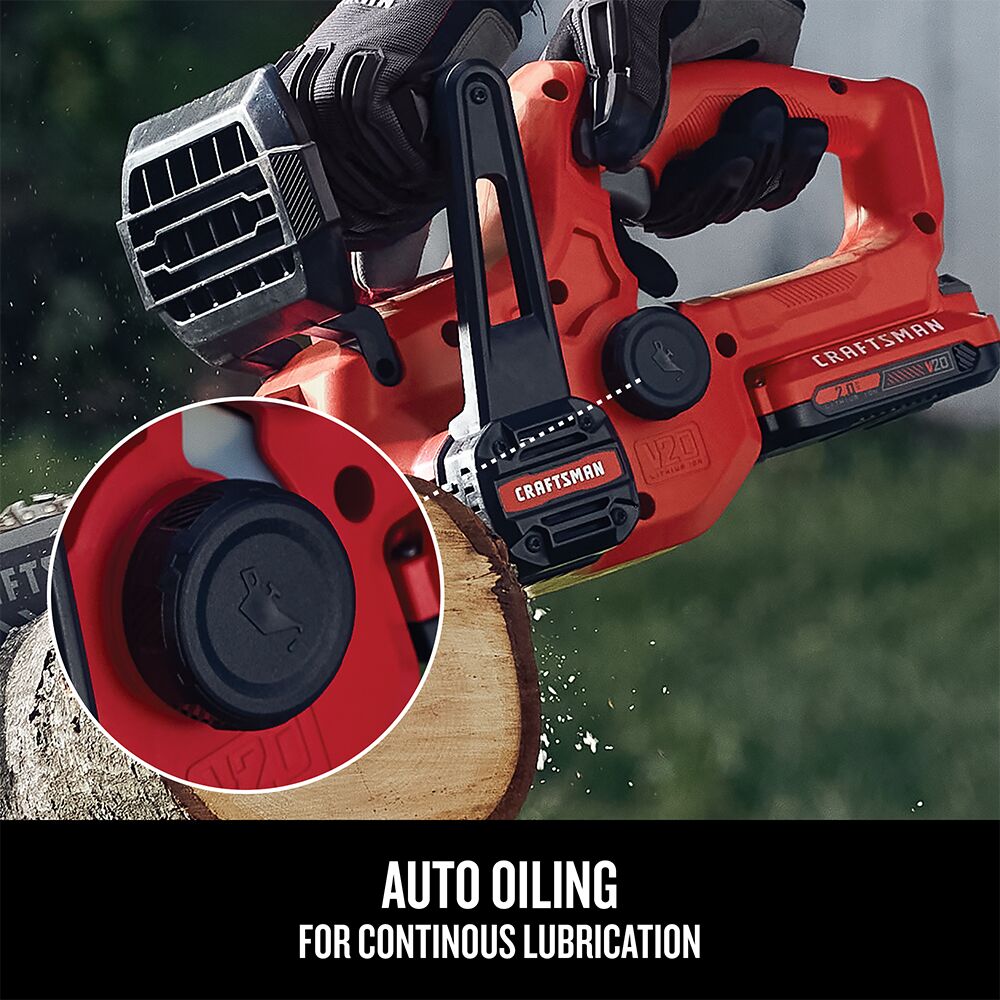CRAFTSMAN V20* Kit de motosierra inalámbrica de 10 pulgadas con (1) batería de 2.0 Ah y cargador – Reacondicionado
