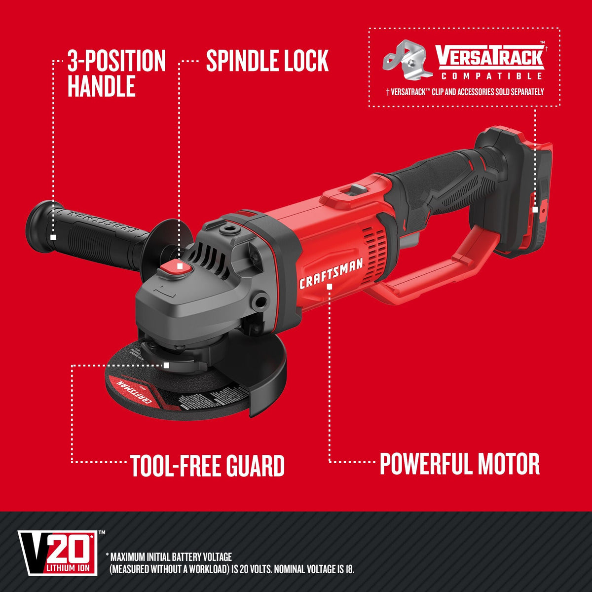 CRAFTSMAN V20* Esmeriladora angular pequeña inalámbrica de 4.5 pulgadas (Solo herramienta) – Reacondicionada