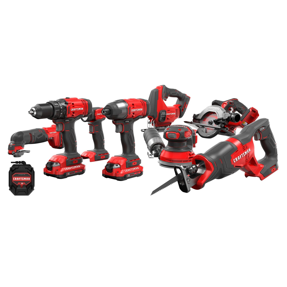 CRAFTSMAN V20* Kit combo inalámbrico de 8 herramientas con (2) baterías de 2.0Ah y cargador – Reacondicionado