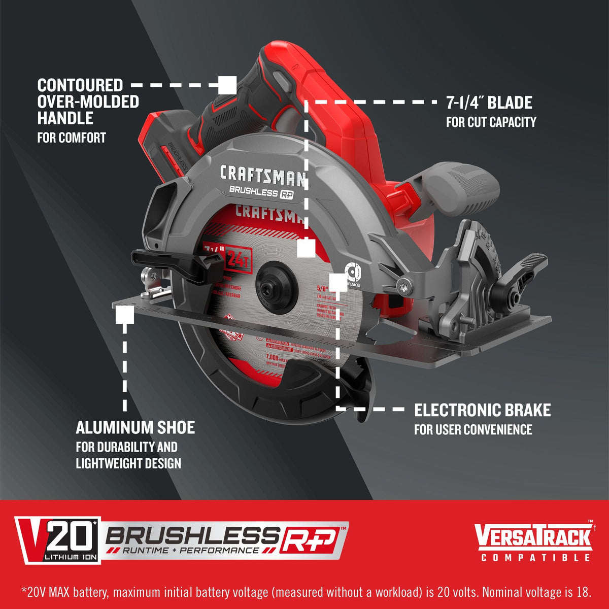 Sierra circular inalámbrica CRAFTSMAN V20* BRUSHLESS RP de 7-1/4 pulgadas (solo herramienta) – Reacondicionada