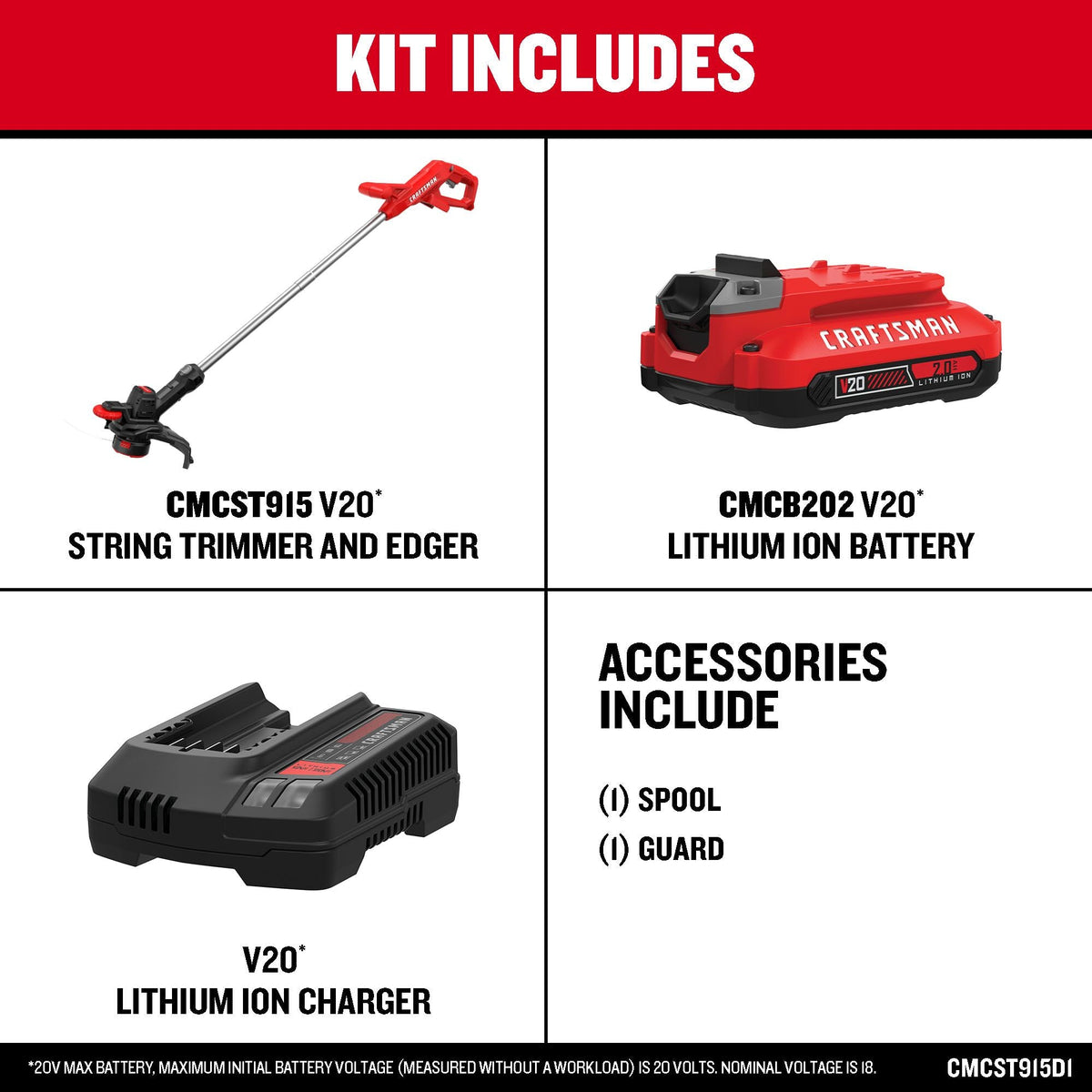 CRAFTSMAN V20* Cordless 10-Inch WEEDWACKER String Trimmer and Edger Kit with (1) 2.0Ah Battery and Charger – Reconditioned