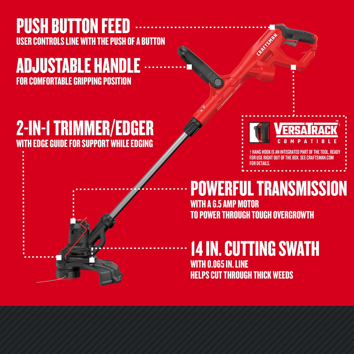 CRAFTSMAN Corded 14-Inch Electric WEEDWACKER String Trimmer (6.5 Amp) – Reconditioned