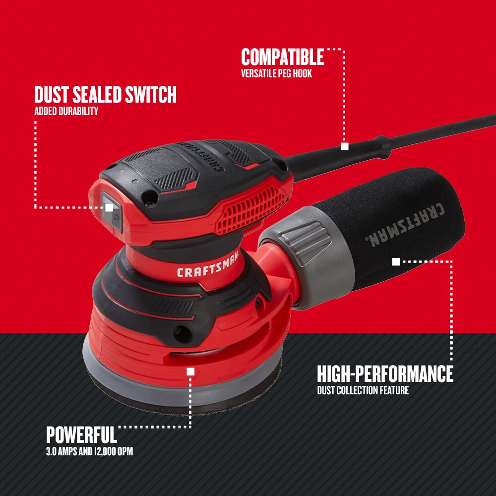 CRAFTSMAN Corded 5-Inch Electric Random Orbit Sander (3 Amp) – Reconditioned