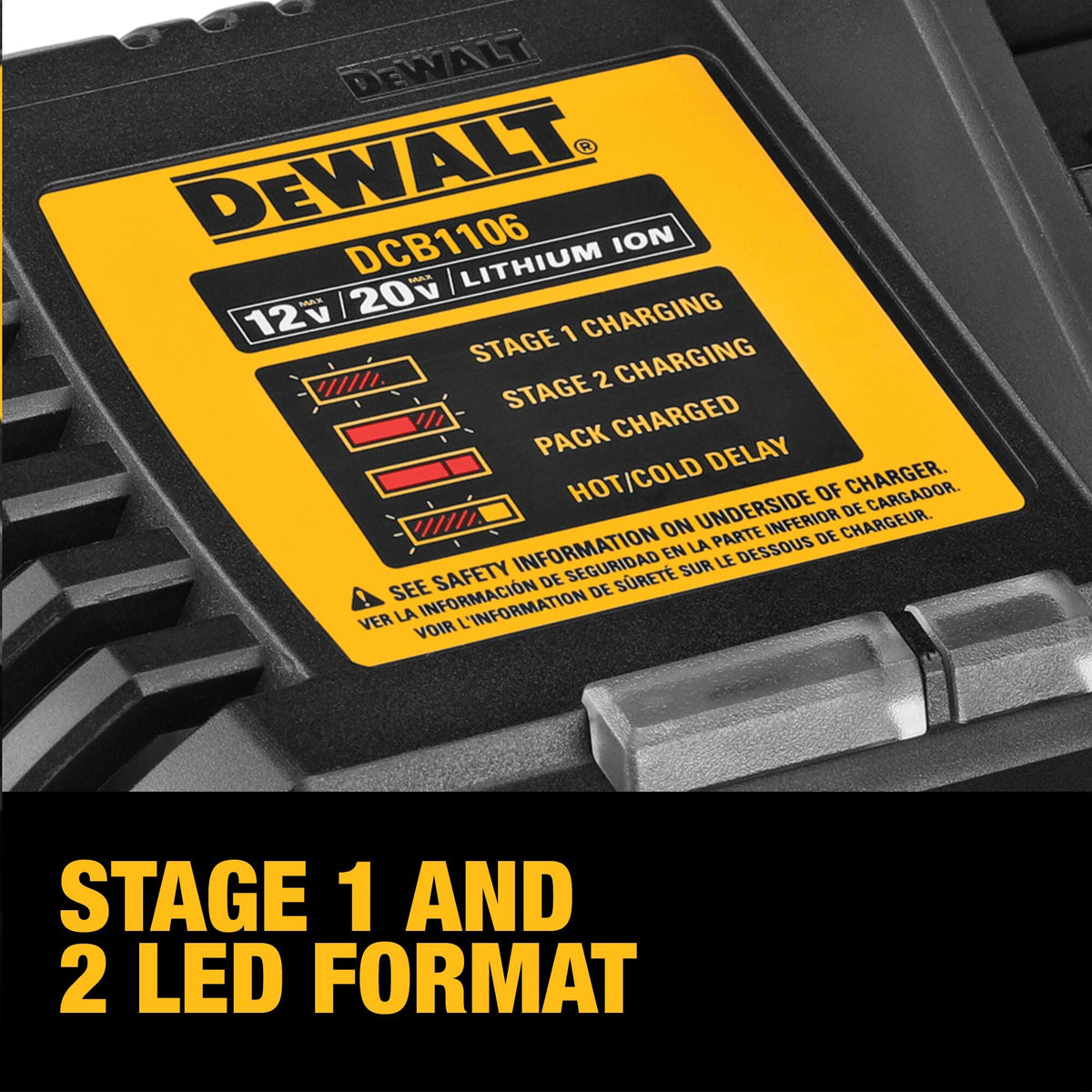 Cargador rápido DEWALT 12V MAX*/20V MAX*/FLEXVOLT de 6 A – Reacondicionado