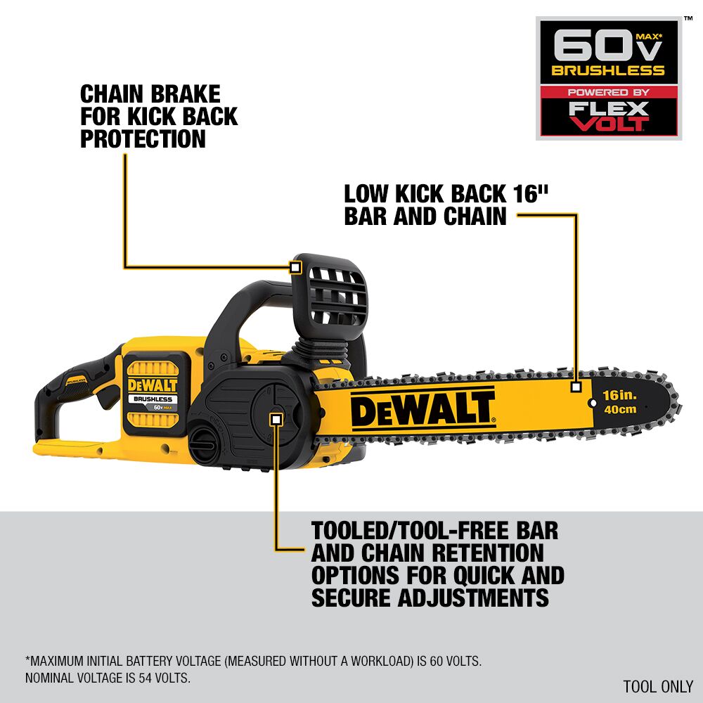 DEWALT FLEXVOLT 60V MAX* Sierra eléctrica inalámbrica sin escobillas de 16 pulg. (Solo herramienta) – Reacondicionada
