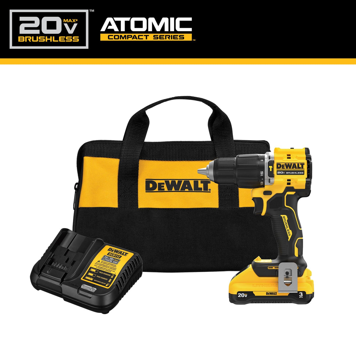 Kit de taladro percutor inalámbrico sin escobillas de 1/2 pulg. DEWALT ATOMIC 20V MAX* – Reacondicionado