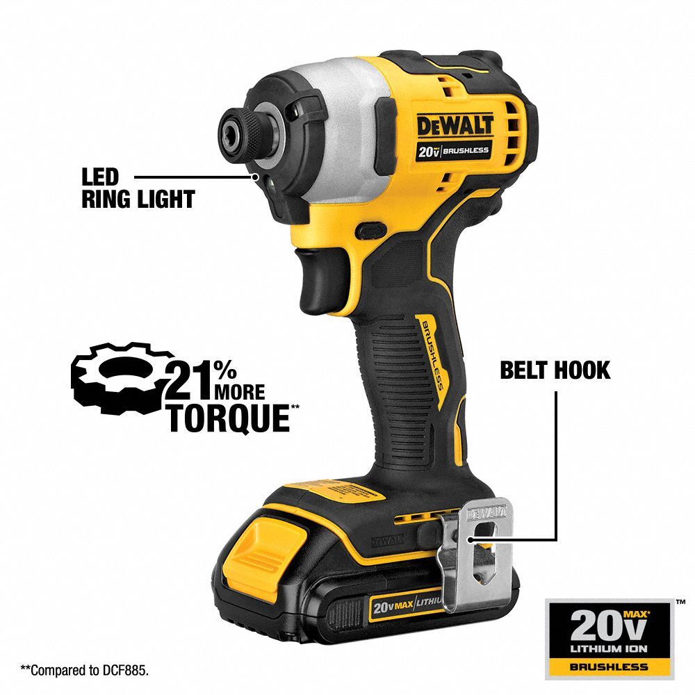 Atornillador de impacto compacto DEWALT 20V MAX* ATOMIC sin escobillas, inalámbrico, de 1/4 pulgada (6,4 mm) (solo herramienta) – Reacondicionado