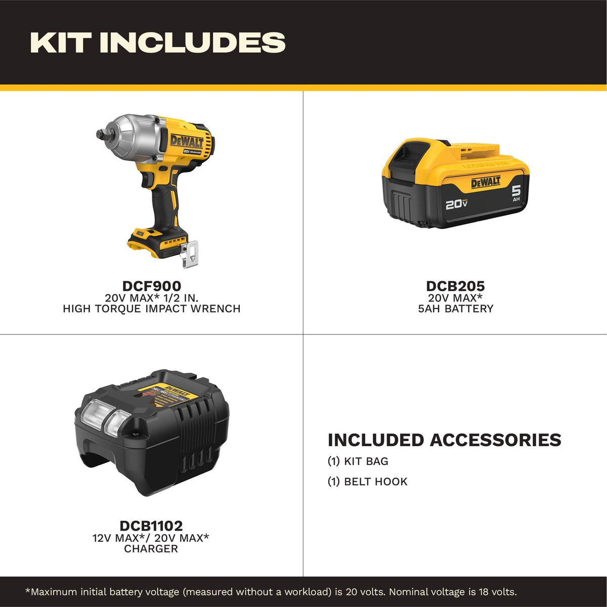 Llave de impacto de alto torque DEWALT 20V MAX* XR de 1/2 pulg. con yunque de anillo de retención – Reacondicionada