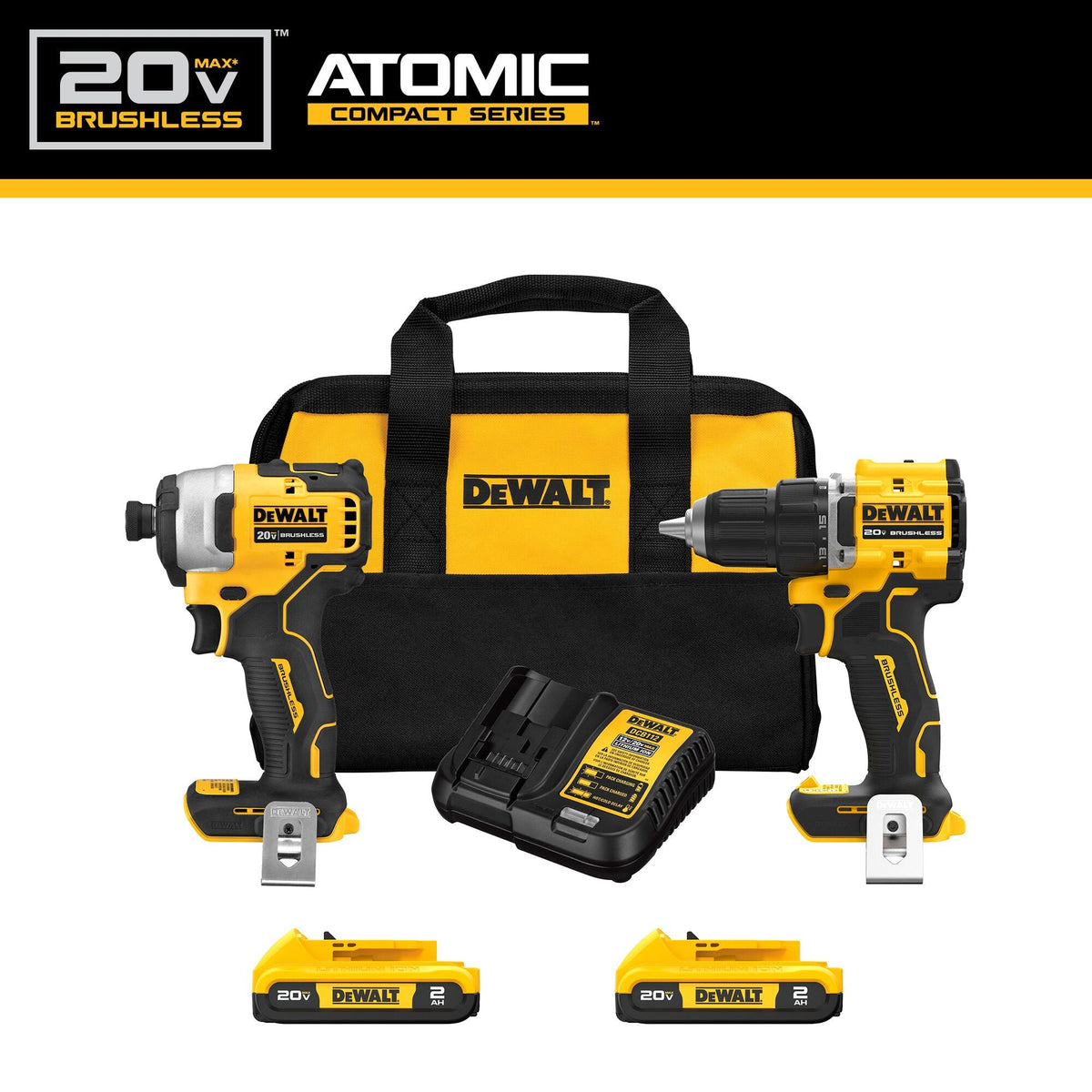 Kit combo de taladro/atornillador compacto y atornillador de impacto DEWALT 20V MAX* ATOMIC Brushless – Reacondicionado