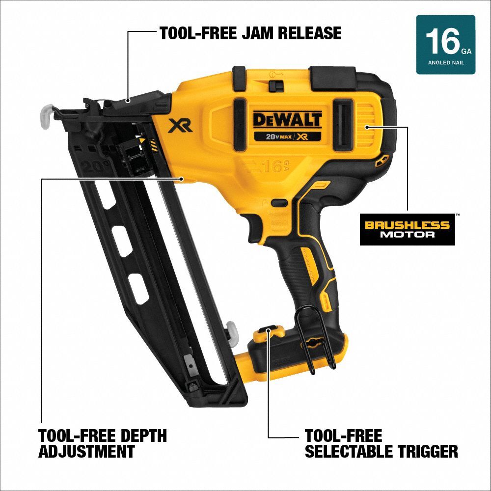 DEWALT 20V MAX* XR Engrapadora angular de acabado 16 GA - Kit – Reacondicionada