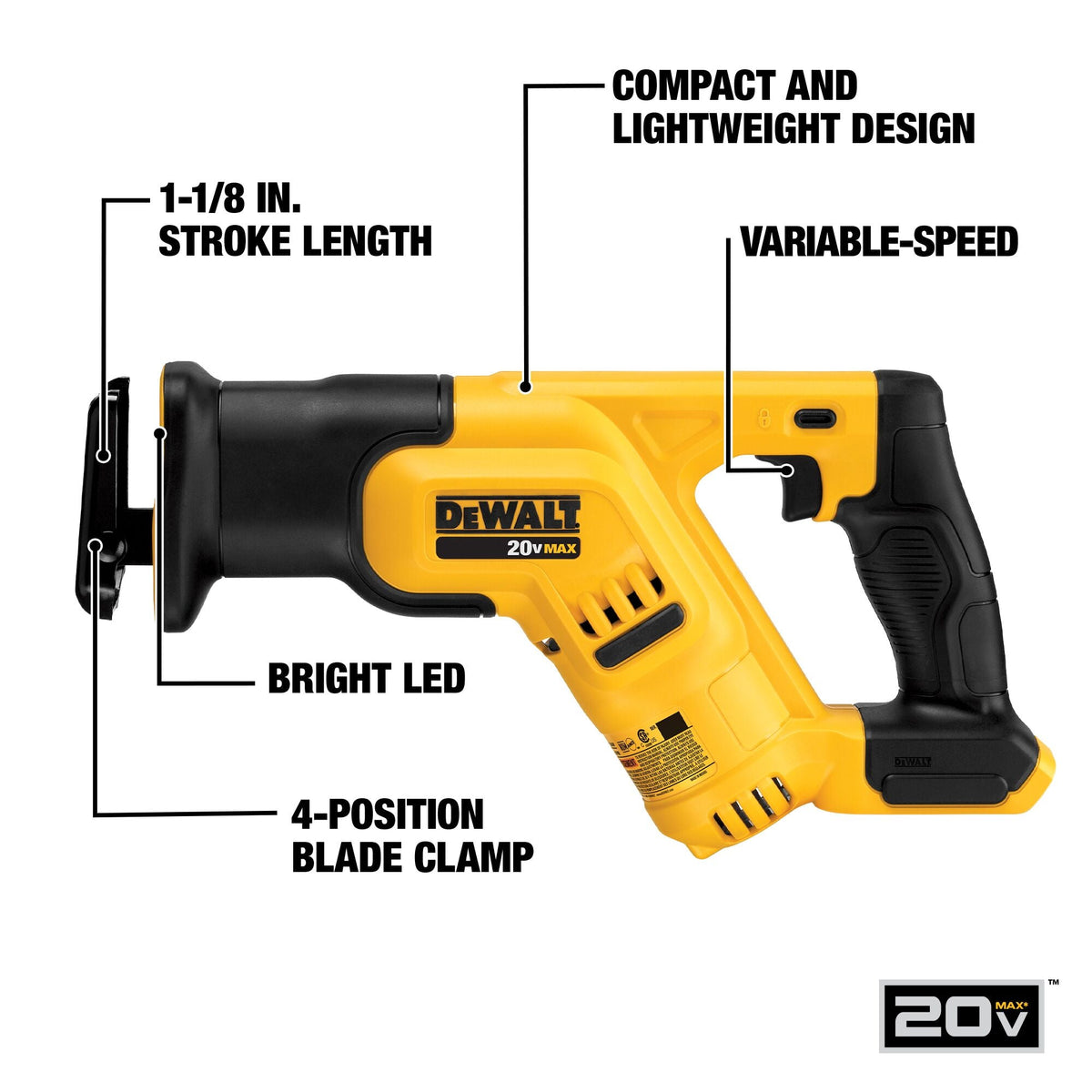 DEWALT 20V MAX* Cordless Compact Reciprocating Saw (Tool Only) – Reconditioned