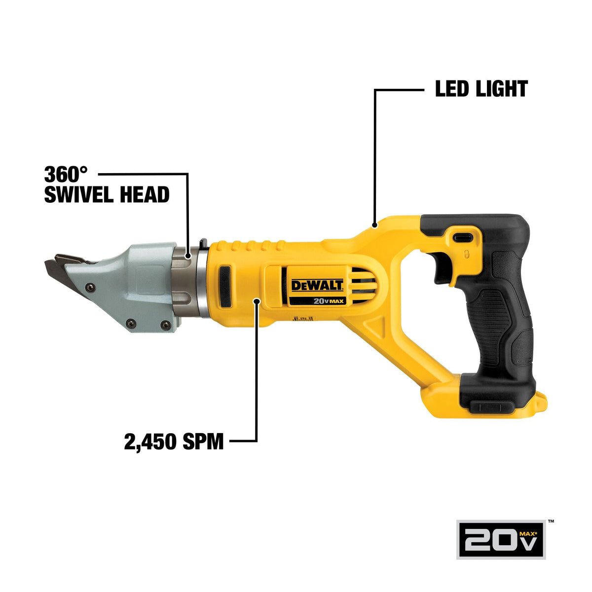 DEWALT 20V MAX* 14 Gauge Swivel Head Double Cut Metal Shear (Tool Only) – Reconditioned