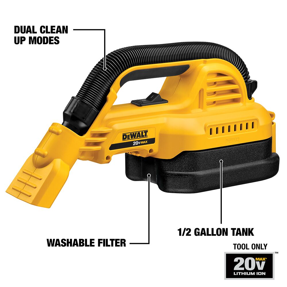 DEWALT 20V MAX* Cordless Vacuum Kit, Wet/Dry, Portable, 1/2-Gallon, Tool Only – Reconditioned