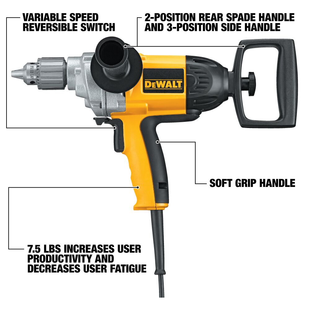 DEWALT Electric Drill, Spade Handle, 1/2-Inch, 9-Amp – Reconditioned