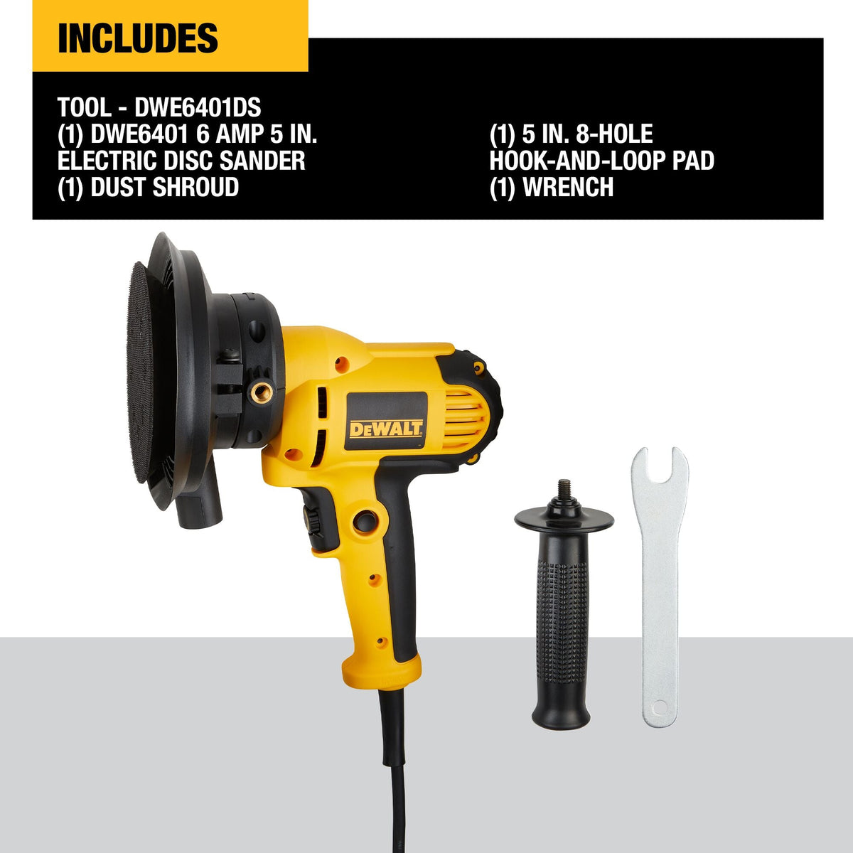 Lijadora rotativa DEWALT, velocidad variable, campana de extracción, 5 pulgadas – Reacondicionada